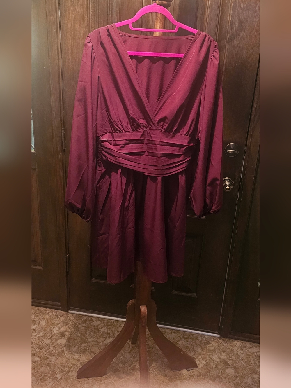 Burgandy Dress With Cumberbund Waist.